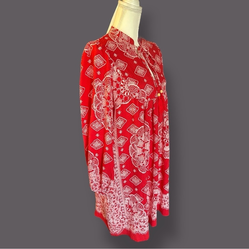 Red & White Bohemian Style Babydoll dress, NEW - Picture 3 of 4